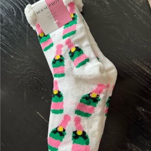 House Party White Socks with Pink and Green Bottles